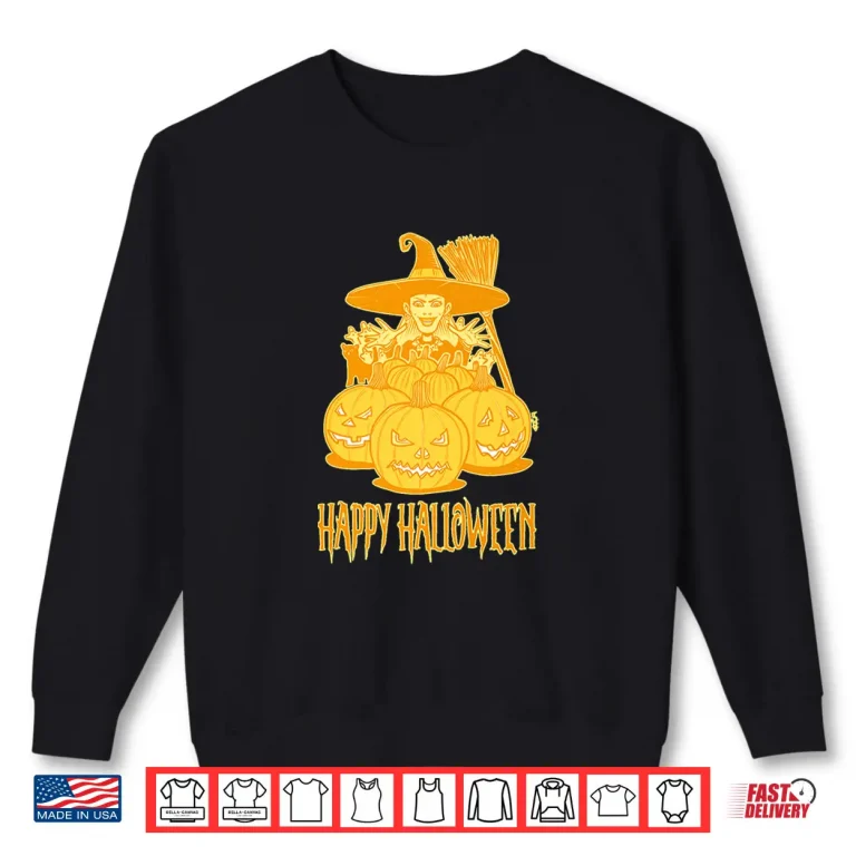 Happy Halloween Witch And Pumpkins Shirt 2 Sweatshirt Happy Halloween Witch and Pumpkins Shirt