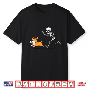 Skeleton Chasing Corgi Halloween Dog Mom Pet Lover Shirt