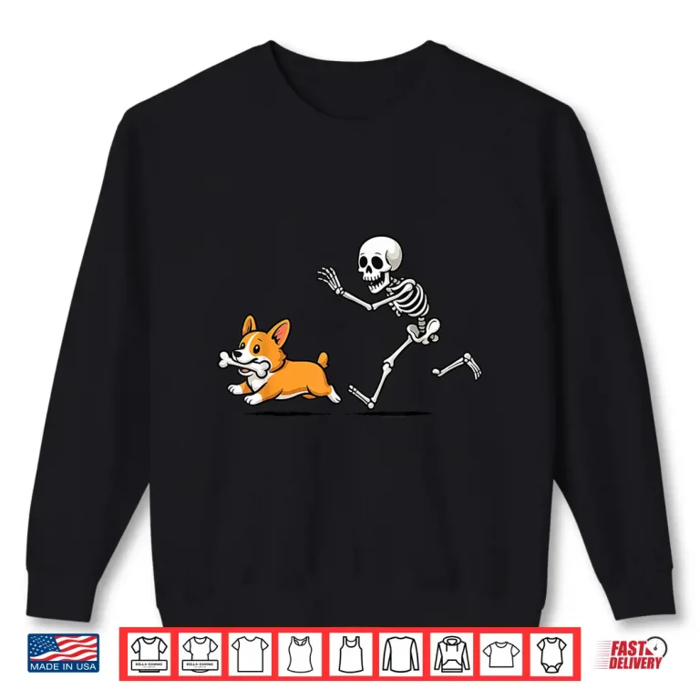 Sweatshirt Skeleton Chasing Corgi Halloween Dog Mom Pet Lover Shirt 2