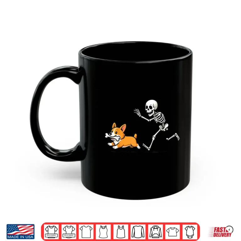 Mug Skeleton Chasing Corgi Halloween Dog Mom Pet Lover Shirt 2