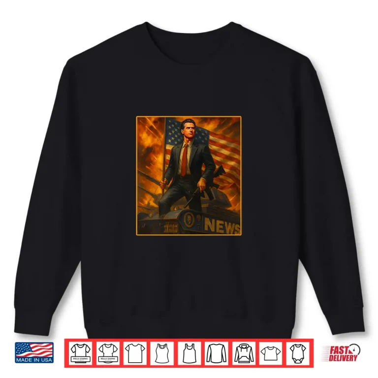 Sweatshirt Gavin Newsome Patriotic Tank with Flag and Rifle Artwork Shirt