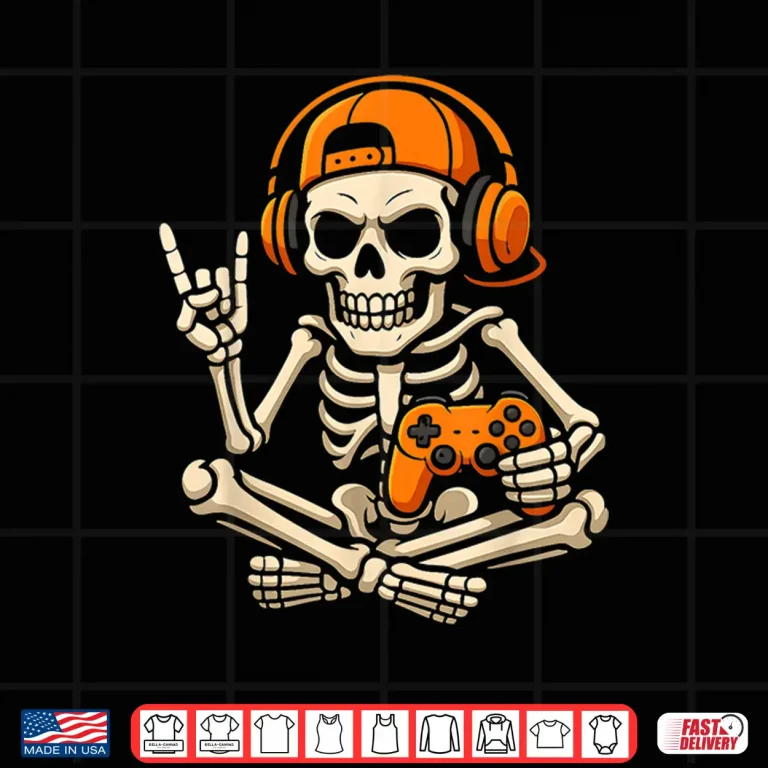 Design Halloween Skeleton Gamer Video Gaming Teenage Boy Grandson Shirt