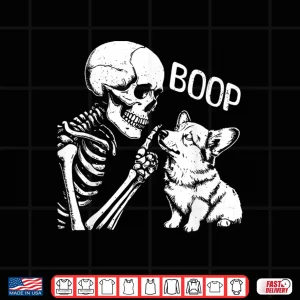 Design Cute Corgi Dog Boop Hand Skeleton Halloween Spooky Season Shirt 1