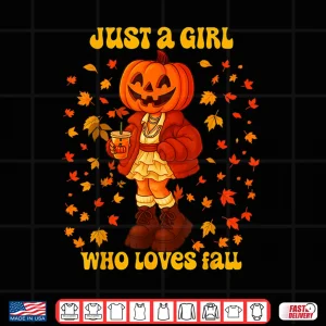 Design Just A Girl Who Loves Fall Pumpkin Head Autumn Shirt