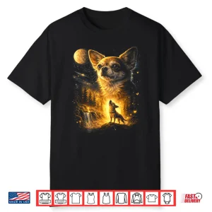 Funny Chihuahua Howling At The Moon Mystical Art Shirt
