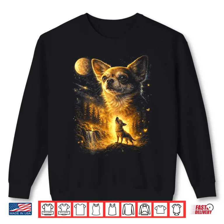 Sweatshirt Funny Chihuahua Howling At The Moon Mystical Art Shirt