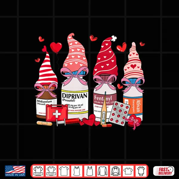 Design Funny Drugs Gnome Hat Heart Icu Nurse Happy Valentines Day Shirt