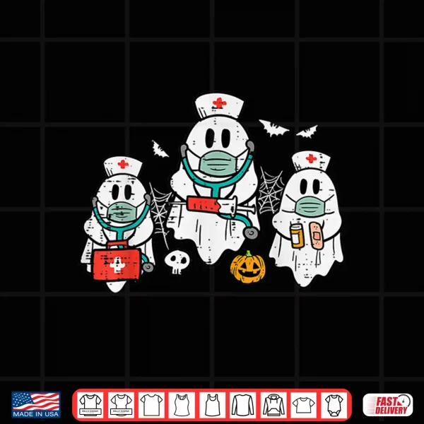 Design Halloween Ghost Nurses Funny Er Crew Costume Scrub Top Women Shirt
