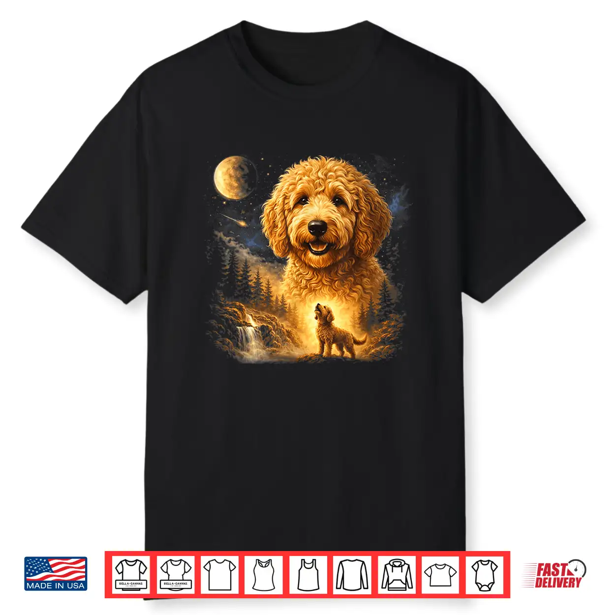 Goldendoodle Howling To The Moon Vintage Mystical Dog Art Shirt Goldendoodle Howling To The Moon Vintage Mystical Dog Art Shirt
