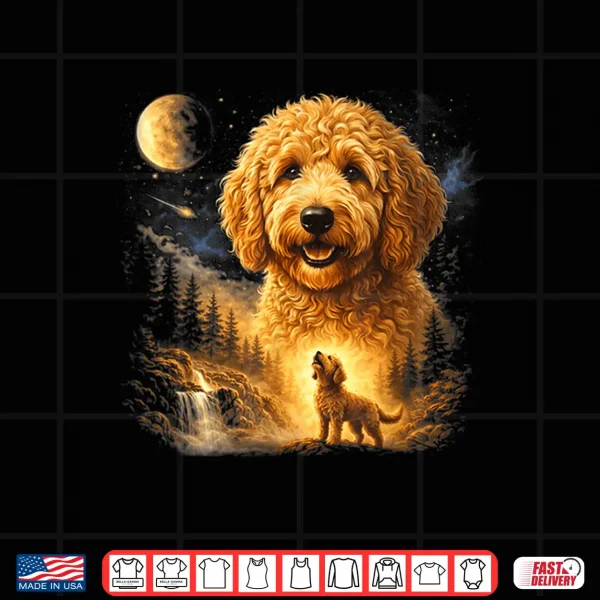 Goldendoodle Howling To The Moon Vintage Mystical Dog Art Shirt 4 Design Goldendoodle Howling To The Moon Vintage Mystical Dog Art Shirt