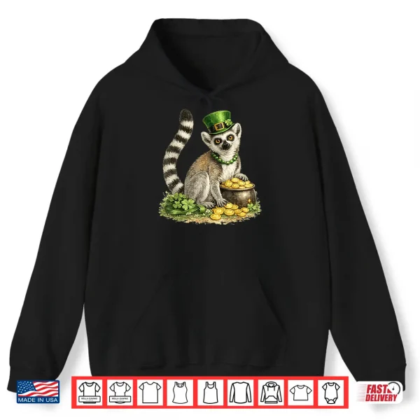 Hoodie St PatrickS Day Lemur Leprechaun Hat Pot Of Gold Shirt