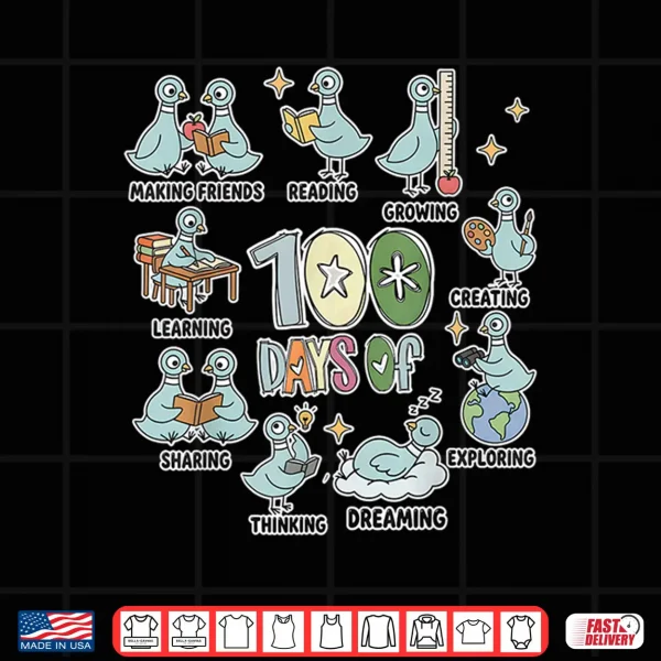 100Th Day Pigeon Bird I Survived 100 Days Of School Teacher Shirt 4 Design 100Th Day Pigeon Bird I Survived 100 Days Of School Teacher Shirt