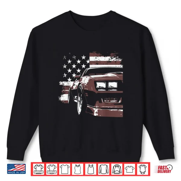 Sweatshirt Patriotic Muscle Car Iroc Z Front Headlight Corner Usa Flag Shirt