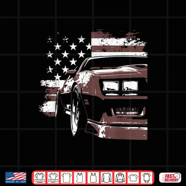 Design Patriotic Muscle Car Iroc Z Front Headlight Corner Usa Flag Shirt