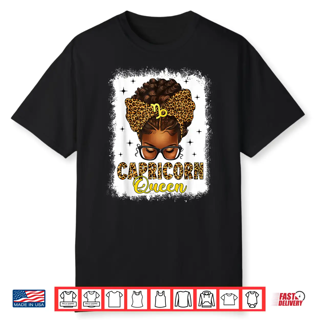 Capricorn Queen Messy Bun Leopard Bow Black Women Zodiac Shirt Capricorn Queen Messy Bun Leopard Bow Black Women Zodiac Shirt