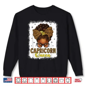 Sweatshirt Capricorn Queen Messy Bun Leopard Bow Black Women Zodiac Shirt