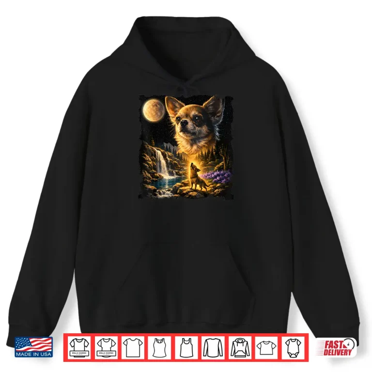 Hoodie Chihuahua Howling To The Moon Vintage 90S Chihuahua Mom Dad Shirt