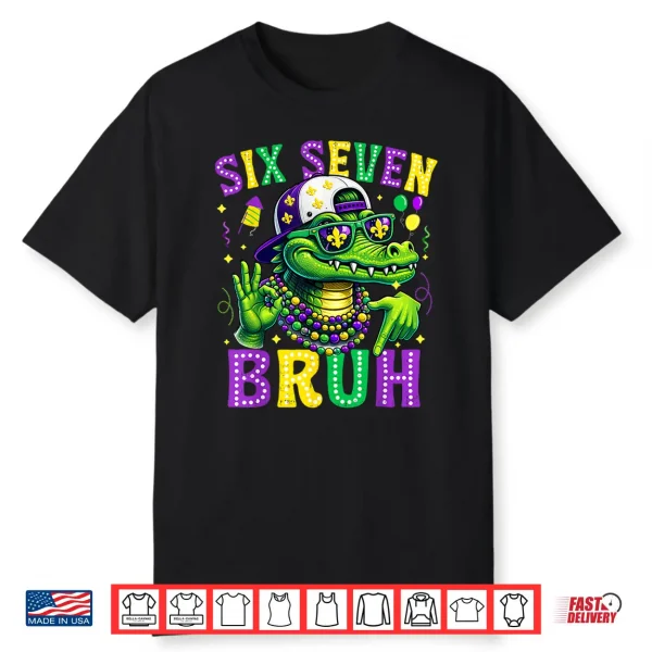 Mardi Gras Six Seven Bruh Mardigator Alligator 6 7 Boys Kids Shirt