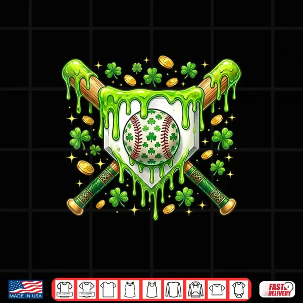 Design St Patrick Day Baseball Drip Ice Cream Baseball Home Plate Shirt