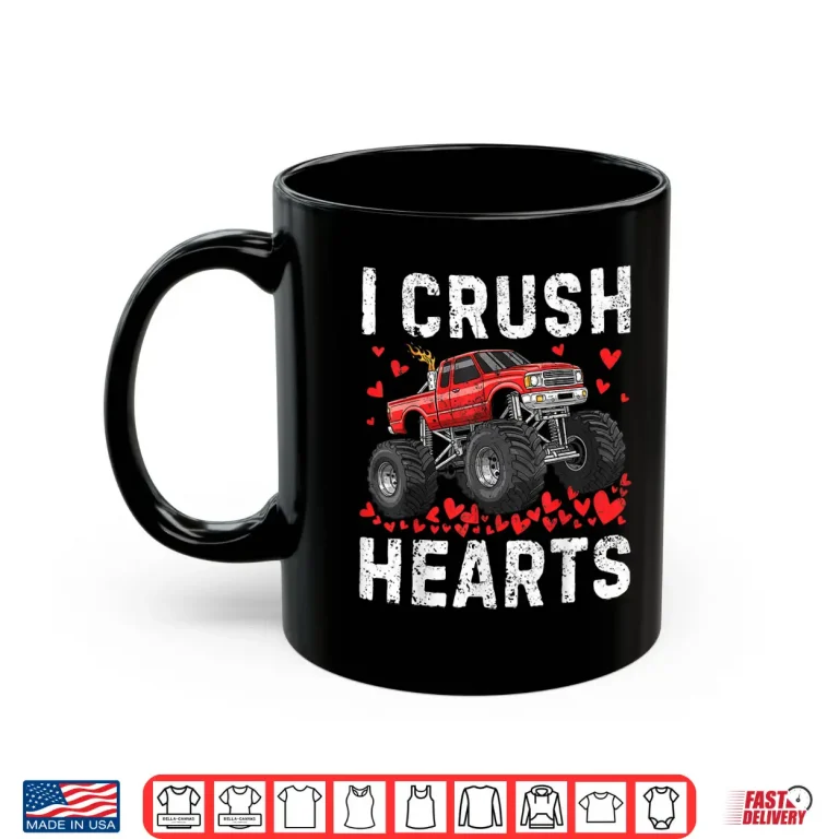 Mug I Crush Hearts Monster Truck Boy Kids Toddler Valentines Day Shirt