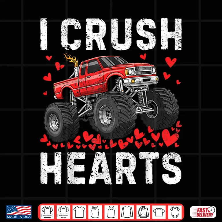 Design I Crush Hearts Monster Truck Boy Kids Toddler Valentines Day Shirt