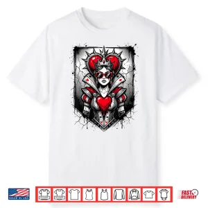 Red Queen Of Hearts Rebel Crown Sunglasses Poker Card Women Shirt