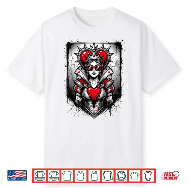 Red Queen Of Hearts Rebel Crown Sunglasses Poker Card Women Shirt