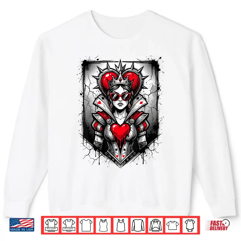 Sweatshirt Red Queen Of Hearts Rebel Crown Sunglasses Poker Card Women Shirt