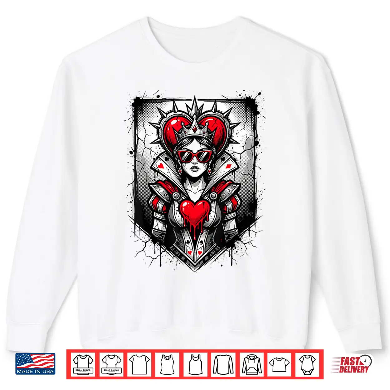 Red Queen Of Hearts Rebel Crown Sunglasses Poker Card Women Shirt Red Queen Of Hearts Rebel Crown Sunglasses Poker Card Women Shirt