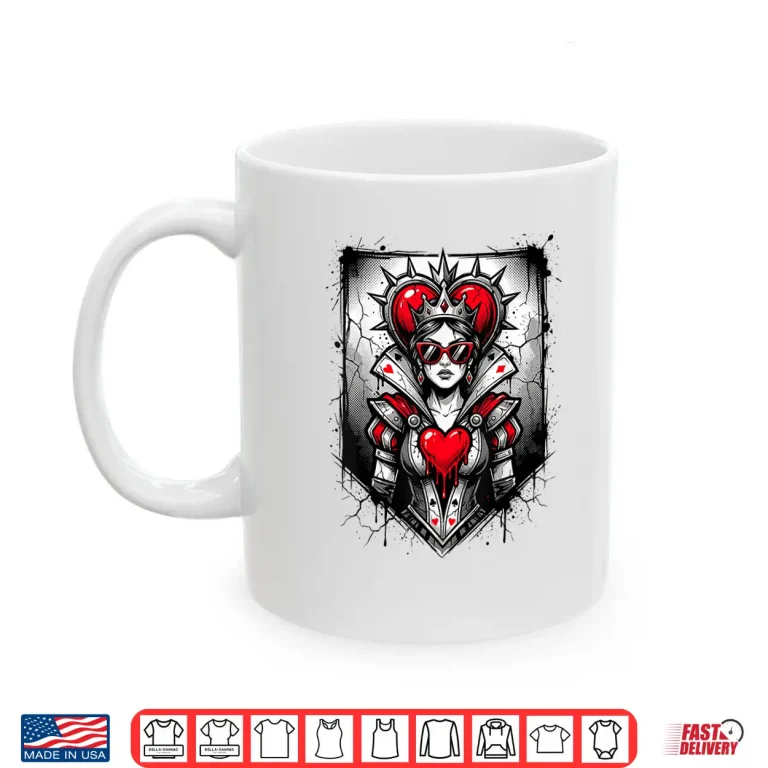 Mug Red Queen Of Hearts Rebel Crown Sunglasses Poker Card Women Shirt