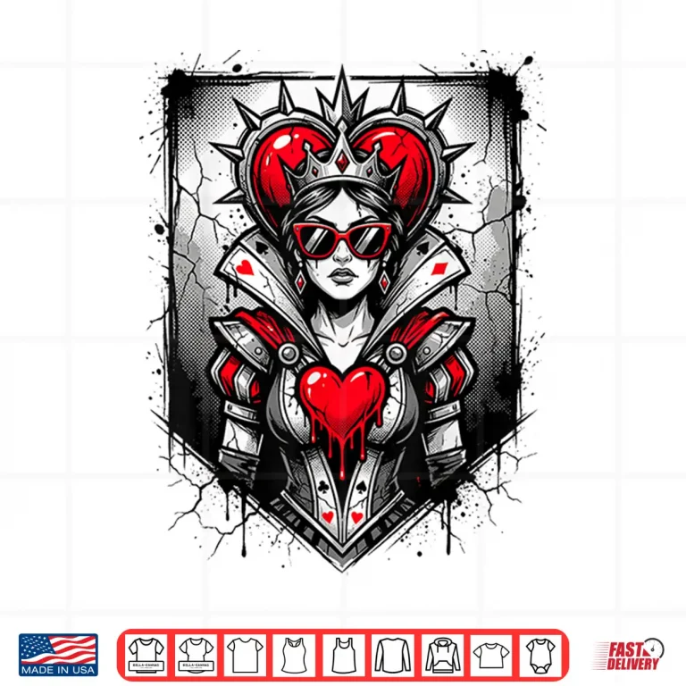 Design Red Queen Of Hearts Rebel Crown Sunglasses Poker Card Women Shirt