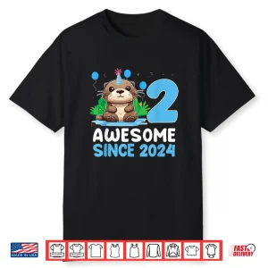 2 Awesome Since 2024 Otter Lover 2 Year Old Birthday Shirt
