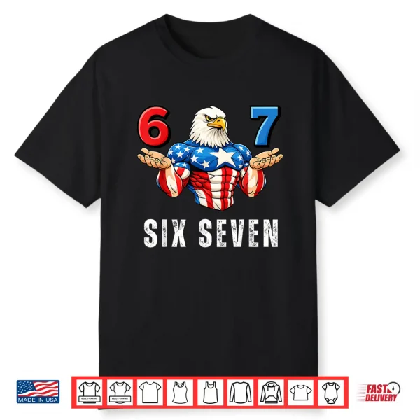67 Six Seven Meme Funny 4Th Of July Eagle American Flag Kids Shirt