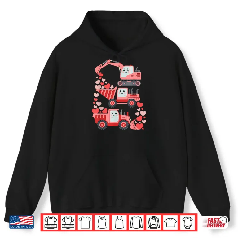 Hoodie Kids Valentines Excavator Truck Valentine Boys Toddler Shirt