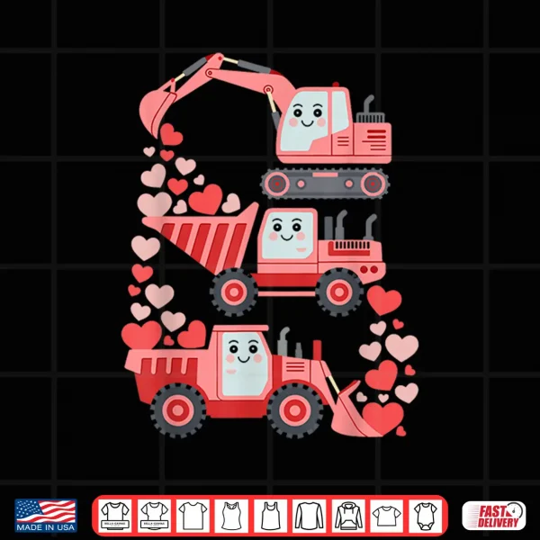 Design Kids Valentines Excavator Truck Valentine Boys Toddler Shirt