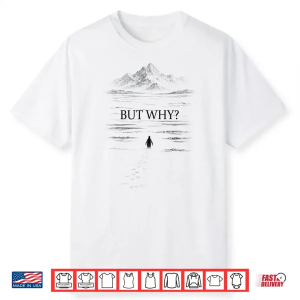 Penguin But Why Mountains Motivational Nihilist Penguin Tee Shirt