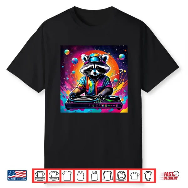Funky Psychedelic Raccoon Edm Dancing Music Festival Graphic Shirt