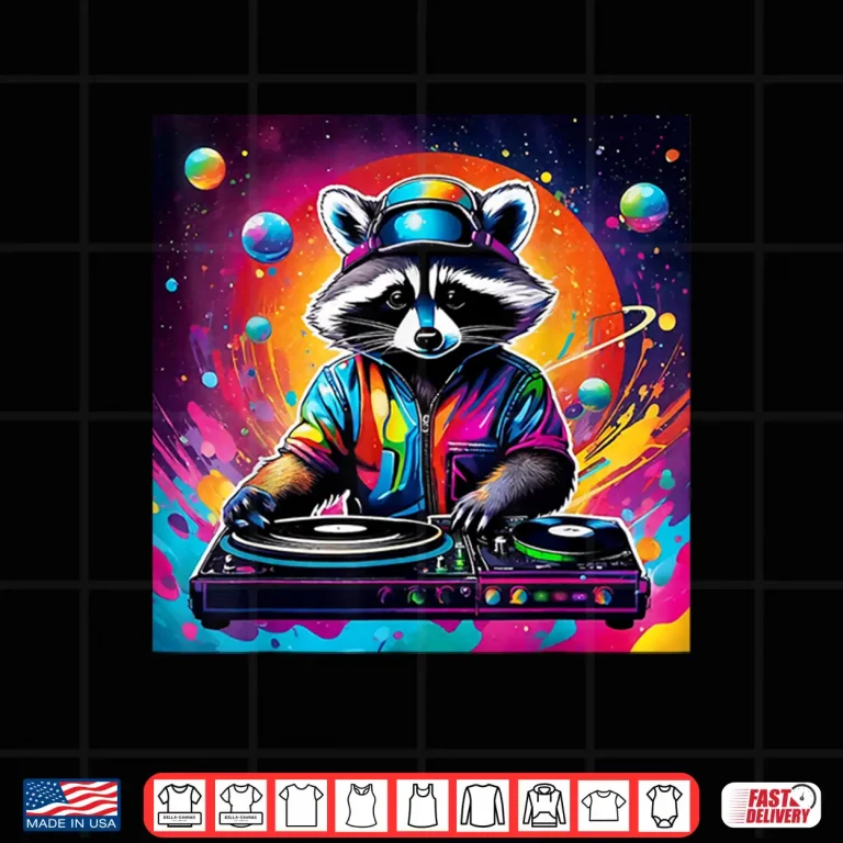Design Funky Psychedelic Raccoon Edm Dancing Music Festival Graphic Shirt