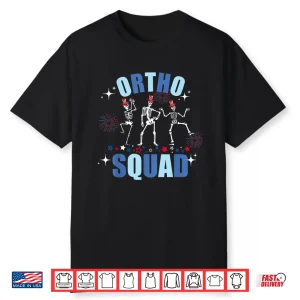 Skeleton Dancing Ortho Squad 4Th Of July Usa Flag Orthopedic Shirt