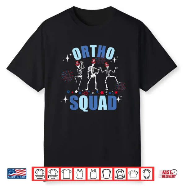 Skeleton Dancing Ortho Squad 4Th Of July Usa Flag Orthopedic Shirt