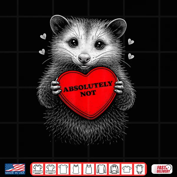 Design Funny Opossum Absolutely Not Anti Valentine Heart Raccoon Shirt