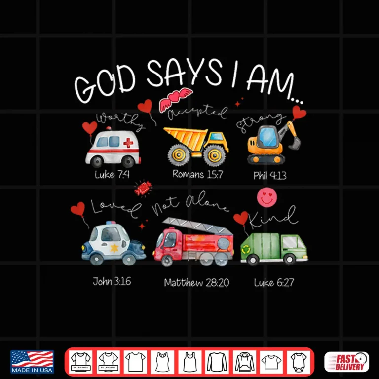 Design God Says I Am Christian Construction Truck Boys Kids Shirt