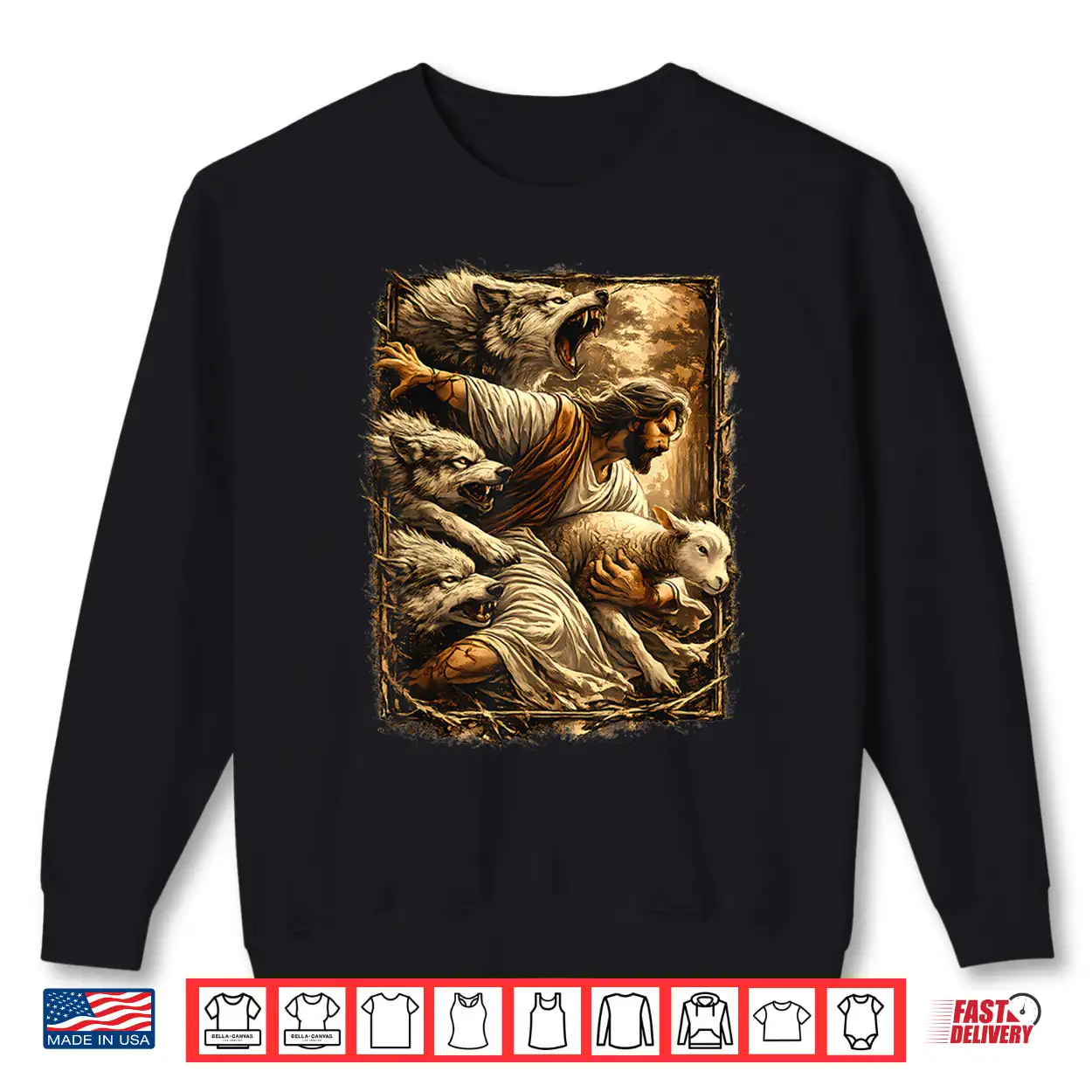 Jesus Protecting Lamb Sheep From Wolves Shirt Jesus Protecting Lamb Sheep From Wolves Shirt