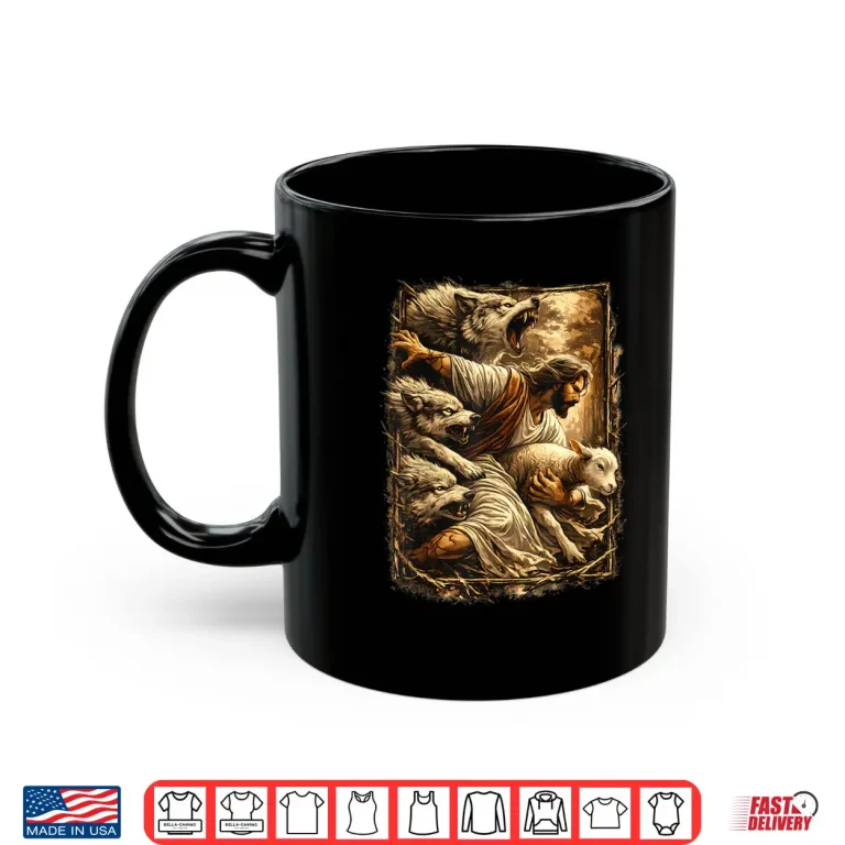 Mug Jesus Protecting Lamb Sheep From Wolves Shirt