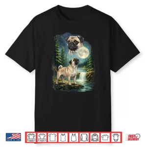 Pug Moonlit Night Art Pug Dog Howling At The Moon Shirt