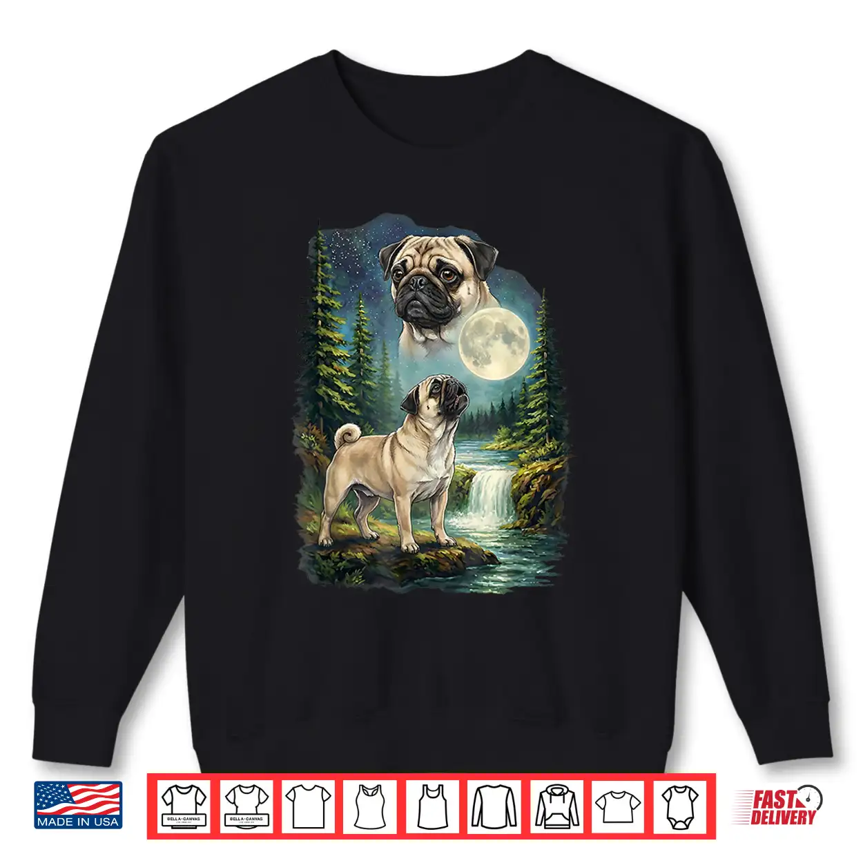 Pug Moonlit Night Art Pug Dog Howling At The Moon Shirt Pug Moonlit Night Art Pug Dog Howling At The Moon Shirt