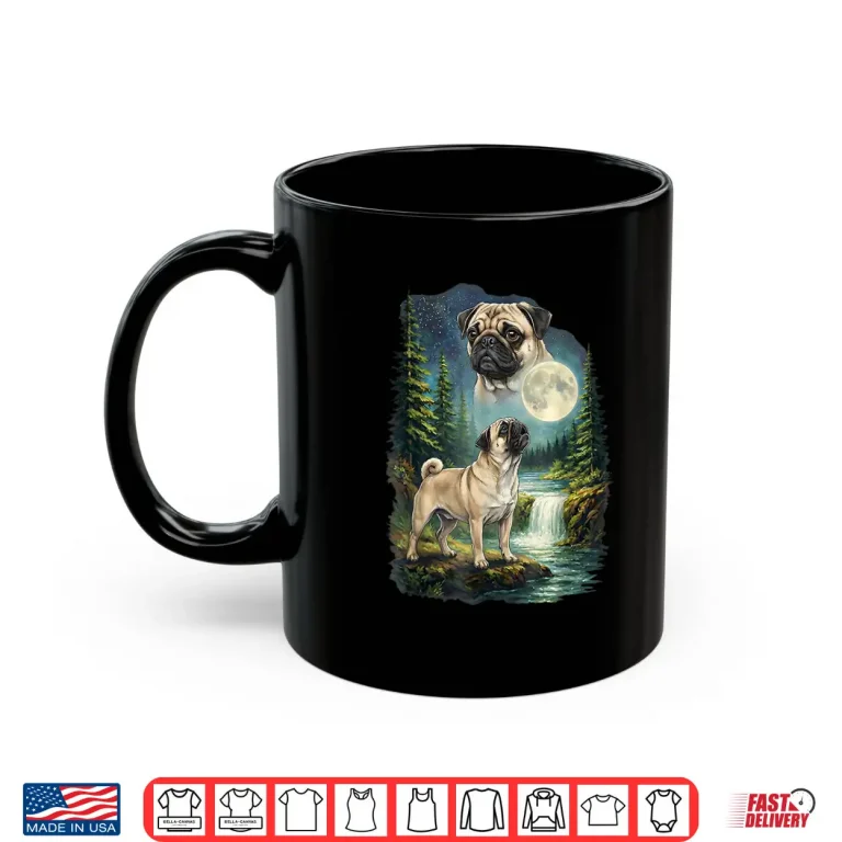 Mug Pug Moonlit Night Art Pug Dog Howling At The Moon Shirt