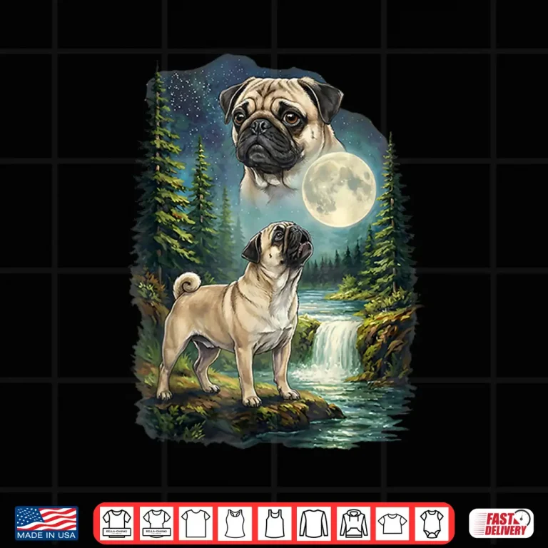 Design Pug Moonlit Night Art Pug Dog Howling At The Moon Shirt
