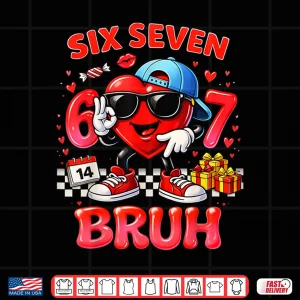 Design Six Seven Bruh Heart 67 Meme Valentines Day Kids Boys Youth Shirt