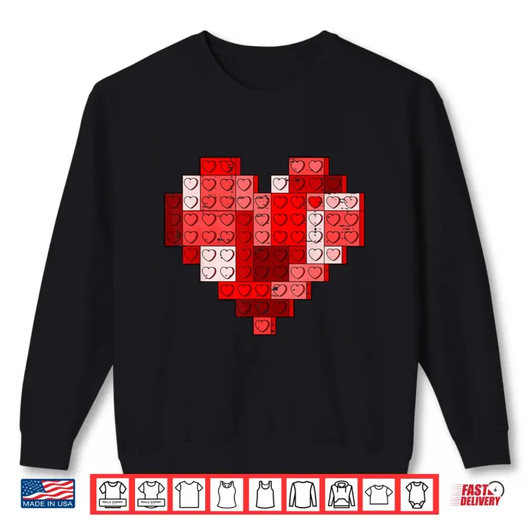 Sweatshirt Valentines Day Heart Building Blocks Bricks Boys Kid Toddler Shirt